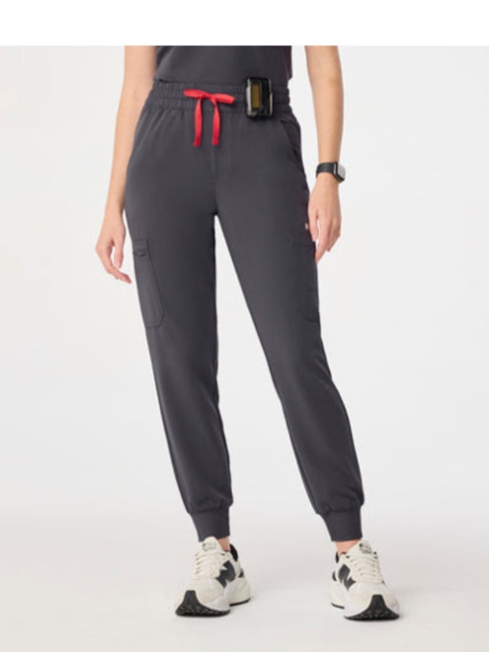 Figs Women's Dark Gray Jogger Scrub Pants with Red Drawstring
